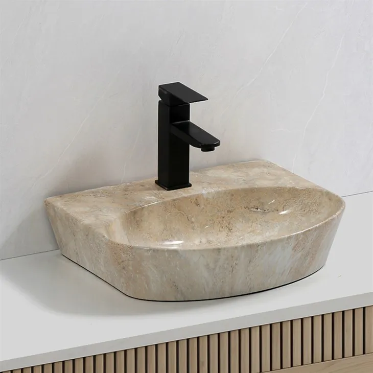 Ceramic Wall-hung Vanity Basin with Marble Design