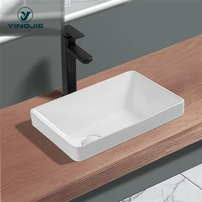 Compact Rectangular Semi Recessed Ceramic Basin